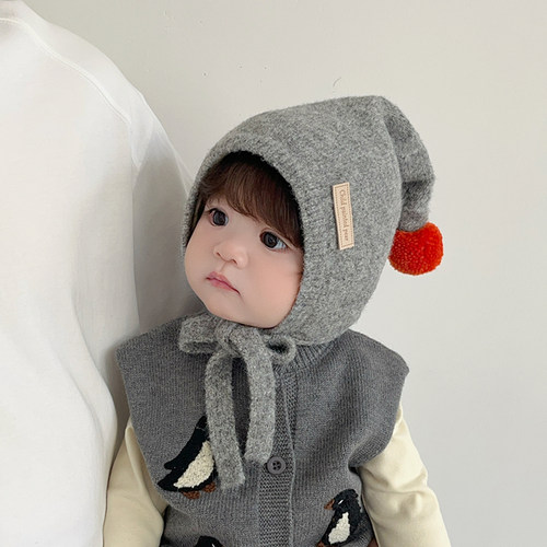 儿童帽子秋冬季保暖加厚韩版可爱尖尖毛线帽男孩女宝宝防风护耳帽