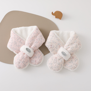 婴儿围巾秋冬季 可爱小兔保暖防风毛绒围脖女宝宝儿童交叉加绒脖套