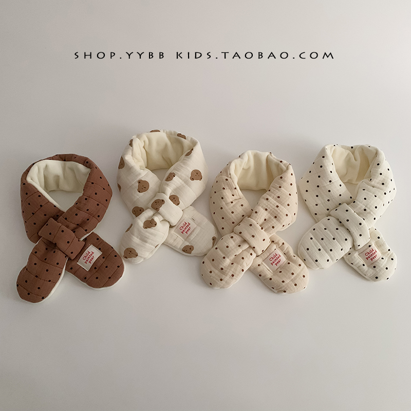 宝宝围巾秋冬季可爱卡通夹棉防风围脖男童女童交叉防寒护脖脖套潮