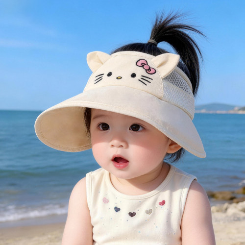 儿童遮阳帽子夏季薄款透气网眼大帽檐空顶帽女宝宝防紫外线速干帽
