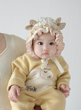 婴幼儿帽子秋冬季保暖加厚针织公主护耳帽女宝宝防风甜美毛线帽潮