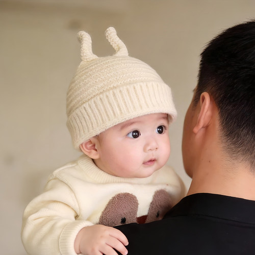 宝宝帽子秋冬季保暖加厚套头毛线帽男婴女儿童个性触角时尚针织帽