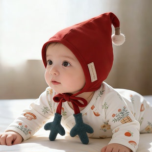 婴儿帽子春秋薄款 遮阳护囟门精灵帽男女宝宝小月龄可爱包头胎帽夏