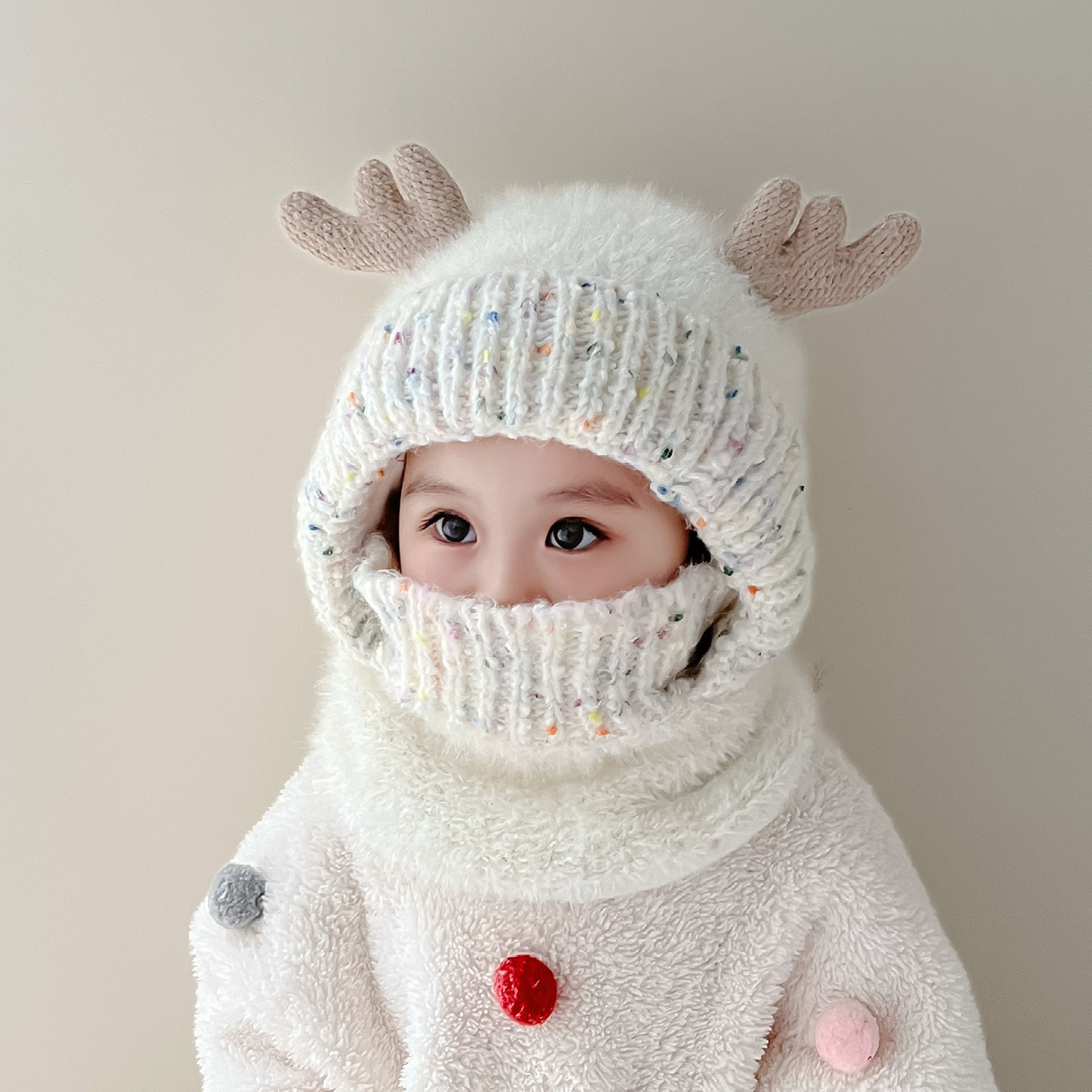 儿童帽子围脖口罩一体护耳帽秋冬季保暖加厚毛绒帽男女宝宝防风帽