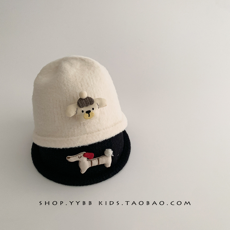 宝宝帽子秋冬季保暖针织护耳渔夫帽男女儿童出游防风韩系毛线盆帽