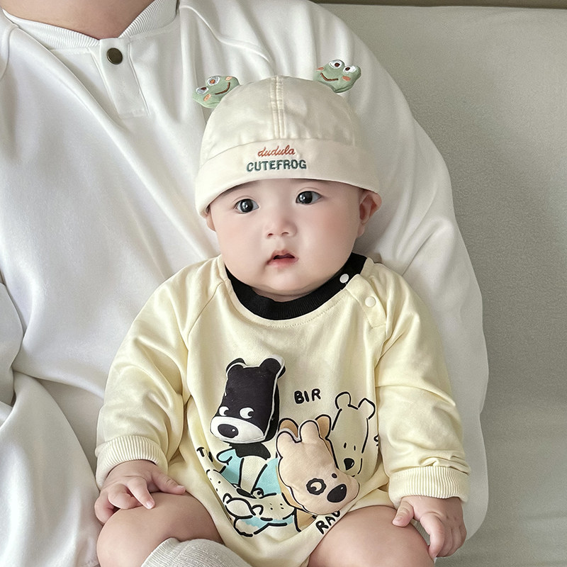 婴儿帽子春秋季可爱超萌遮阳地主帽小月龄防风新生宝宝套头瓜皮帽