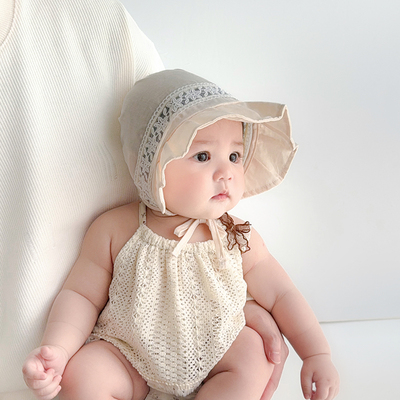 婴儿帽子春夏薄款遮阳大帽檐护囟门胎帽宝宝小月龄新生公主宫廷帽
