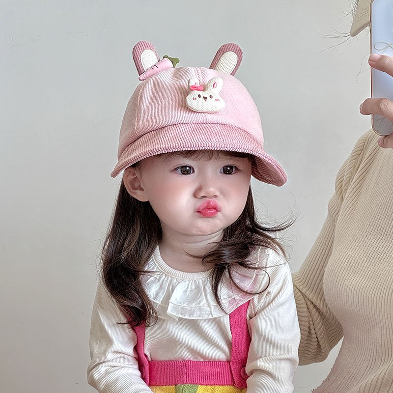 儿童帽子秋冬季保暖防风大帽檐鸭舌帽男女宝宝可爱灯芯绒棒球帽潮