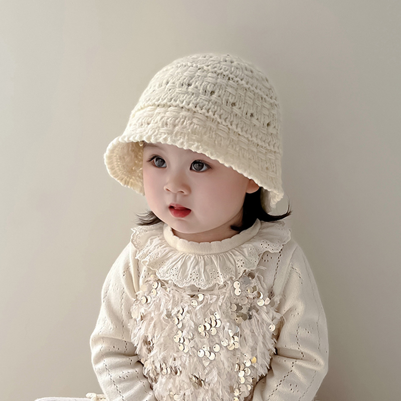 儿童针织帽秋冬百搭女童渔夫帽韩系ins蝴蝶结毛线帽宝宝水桶帽潮