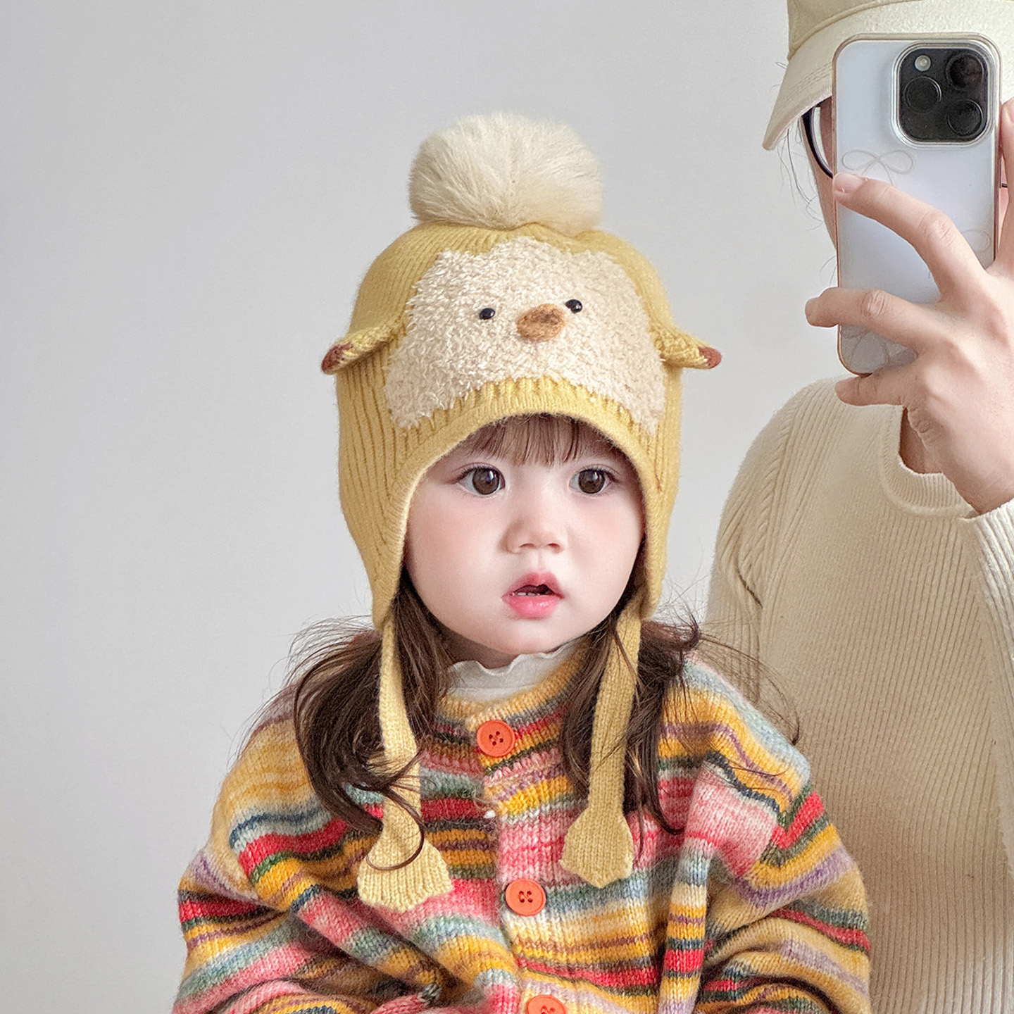 婴儿帽子秋冬季保暖加厚针织毛绒帽男女宝宝可爱小月龄护耳毛线帽