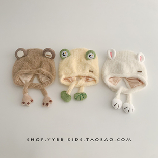 宝宝帽子秋冬季可爱婴儿防风保暖帽儿童护耳帽男女童针织毛绒帽潮