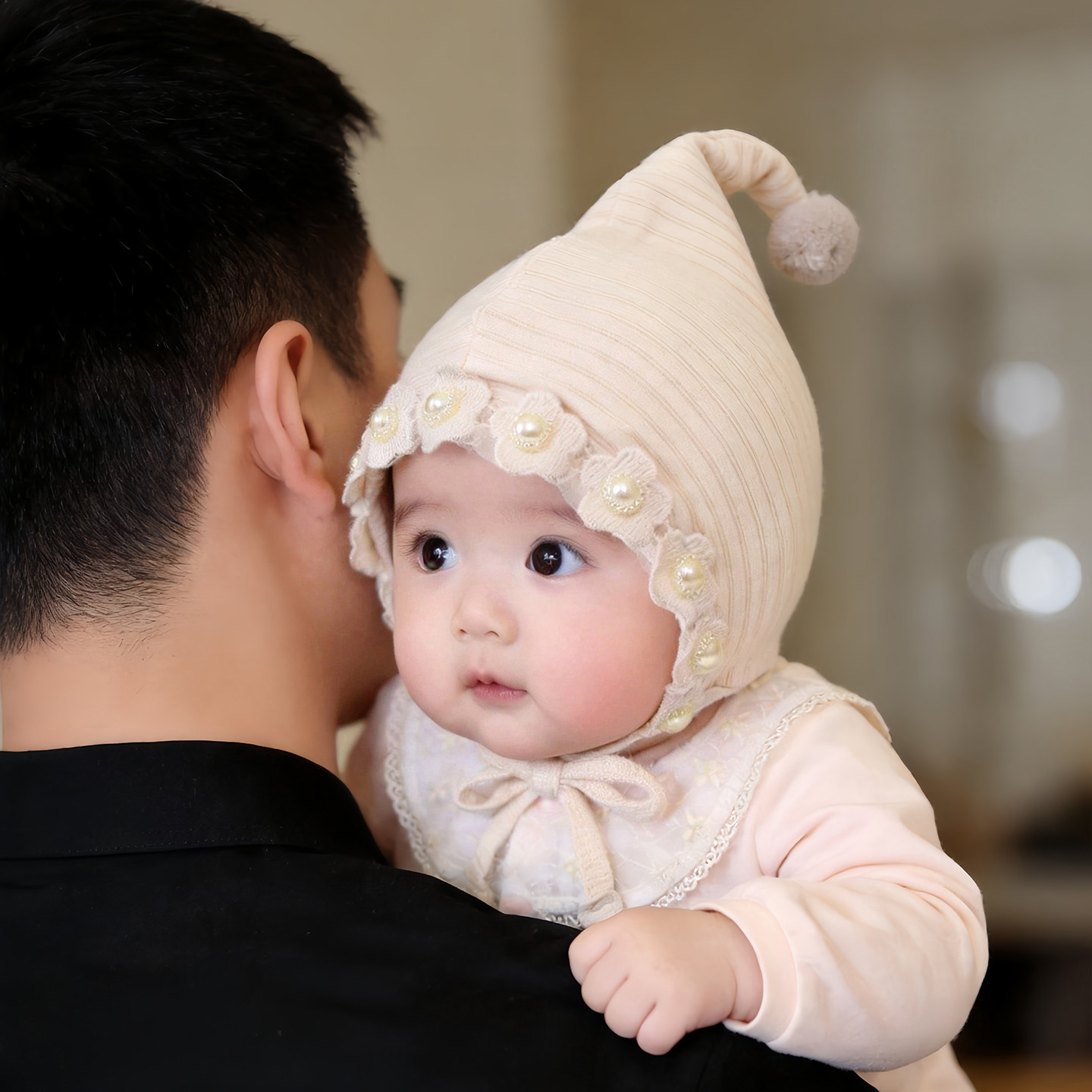 婴幼儿帽子秋冬款韩系花朵精灵护囟门帽女宝宝小月龄防风保暖胎帽
