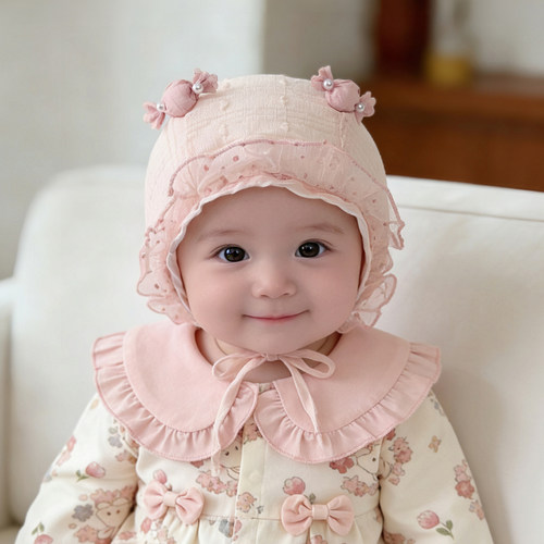 婴幼儿帽子春秋薄款遮阳防晒护囟门公主胎帽女宝宝小月龄夏宫廷帽