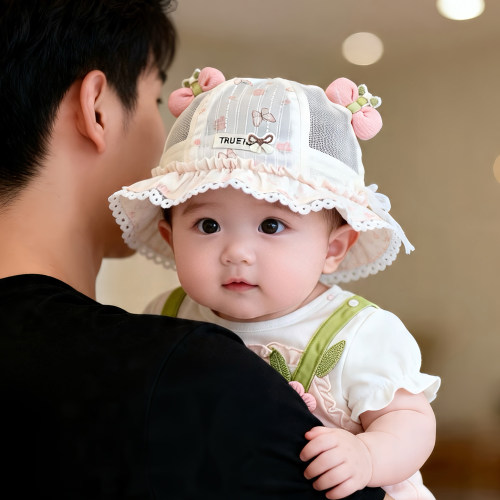 婴儿帽子夏季薄款透气网眼公主渔夫帽女宝宝小月龄防晒遮阳盆帽春