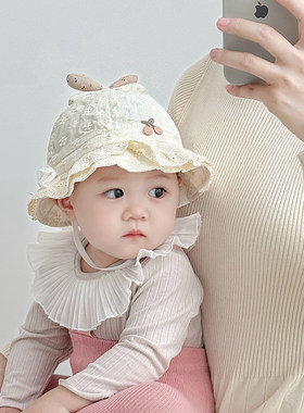 婴幼儿帽子春秋季洋气小月龄渔夫帽女宝宝新生儿纯棉防风公主盆帽