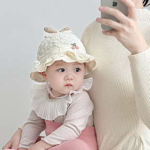婴儿帽子春秋季 纯棉防风公主盆帽 洋气小月龄渔夫帽宝宝新生儿冬款