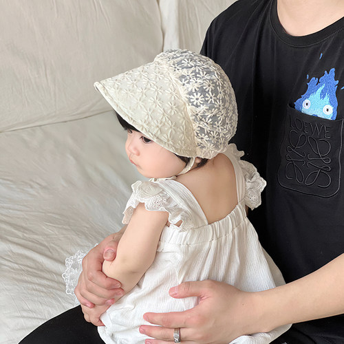 婴儿遮阳帽宝宝帽子夏季薄款儿童防晒帽新生儿公主帽女童宫廷帽春