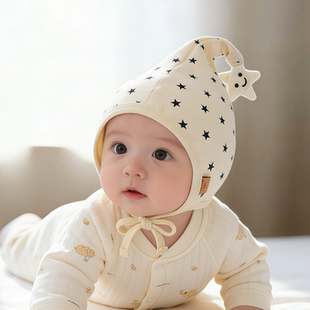 韩系婴幼儿帽子春秋薄款护囟门胎帽男女宝宝小月龄新生尖顶精灵帽