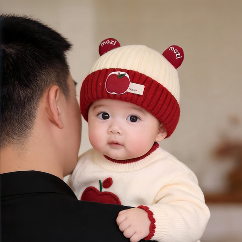 宝宝帽子秋冬季保暖加厚针织套头帽男女婴儿小月龄可爱卡通毛线帽