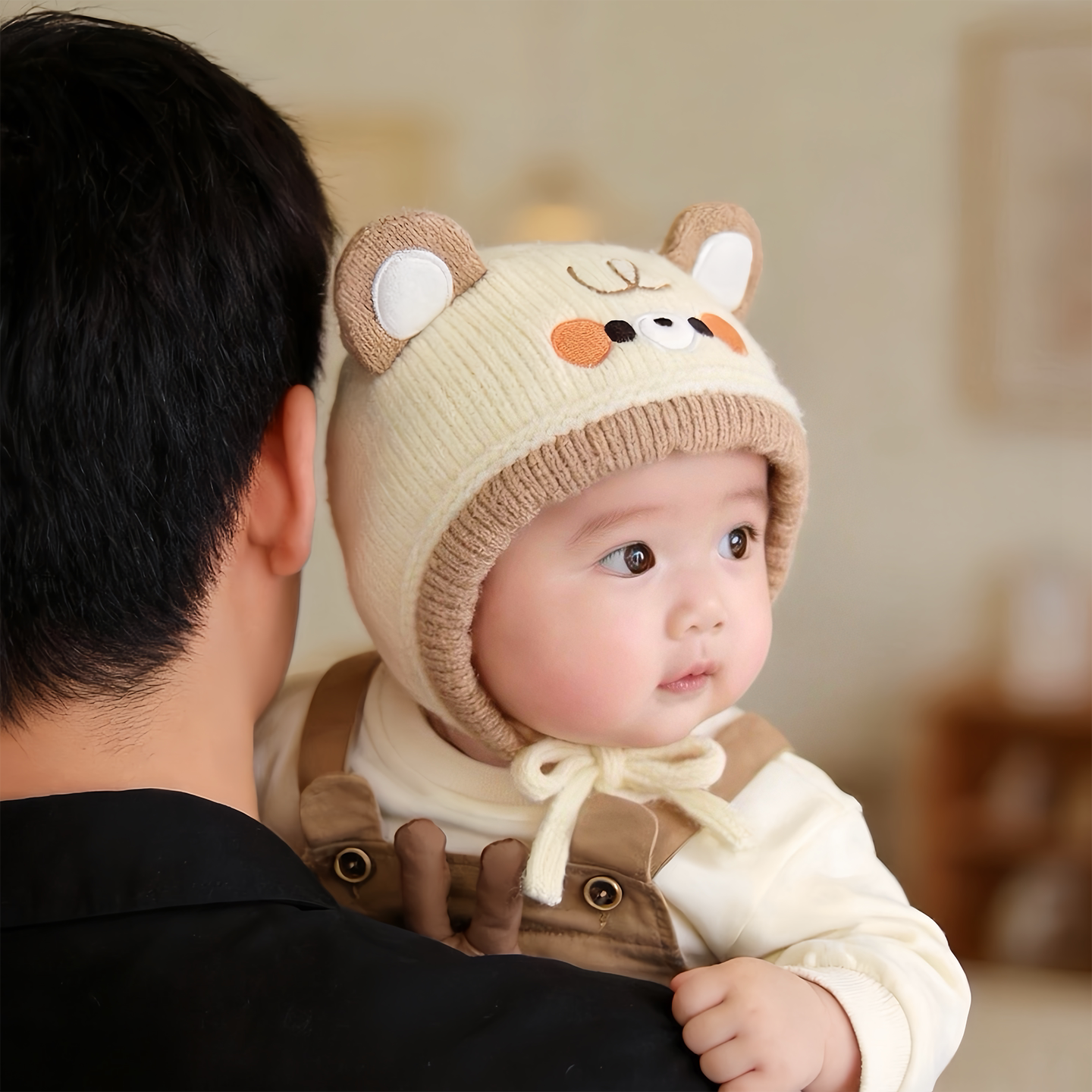 宝宝可爱帽子秋冬季保暖加厚针织护耳系带帽男女婴儿小月龄毛线帽