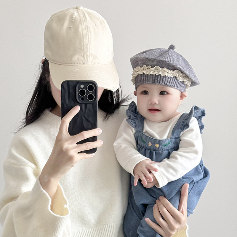 女宝宝韩版蕾丝洋气贝雷帽冬季保暖防风女婴儿小月龄针织毛线帽子