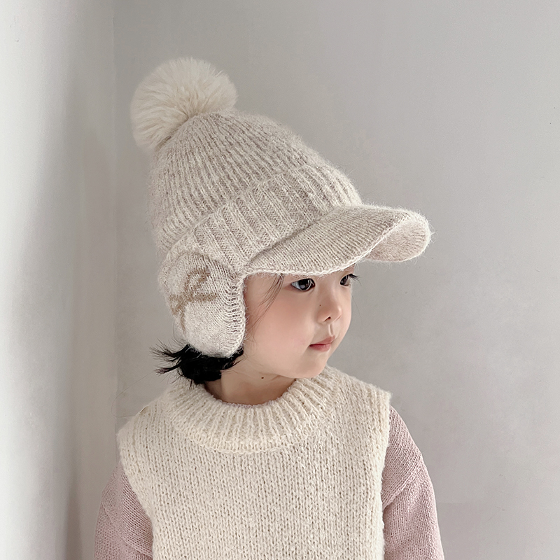 儿童帽子秋冬季韩版蝴蝶结保暖加厚针织毛线帽男女宝宝护耳鸭舌帽
