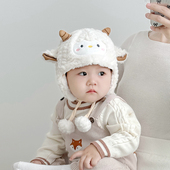 宝宝帽子可爱卡通保暖加厚毛绒系带帽男童女童秋冬款 婴儿护耳帽潮