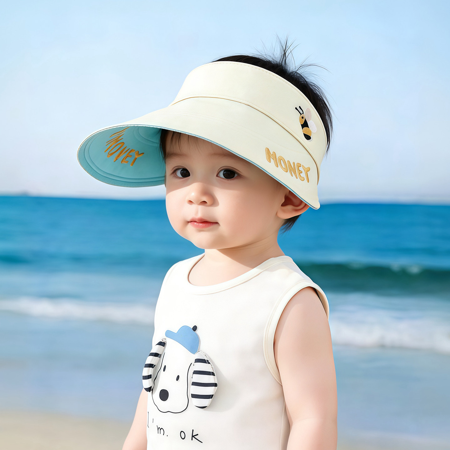儿童遮阳帽子夏季薄款防紫外线大帽檐空顶帽男女宝宝双面戴太阳帽