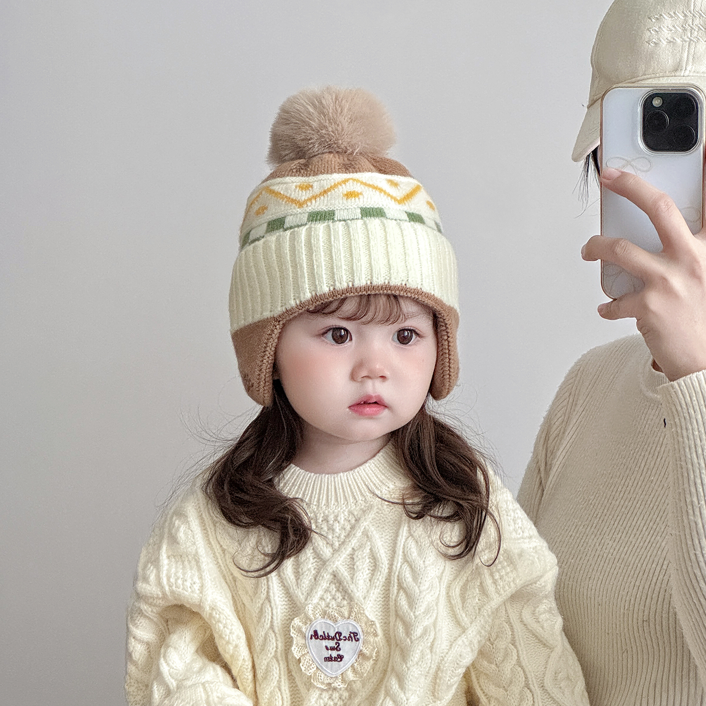 韩版毛球儿童帽子秋冬季保暖加厚针织护耳帽男婴女宝宝防风毛线帽