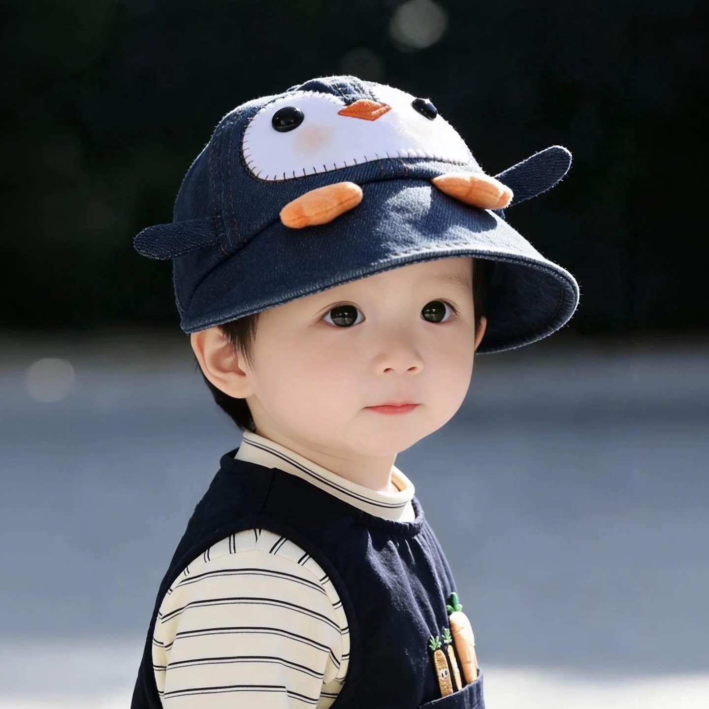 宝宝遮阳帽子春秋薄款防晒大帽檐鸭舌帽男女儿童水洗牛仔棒球帽韩