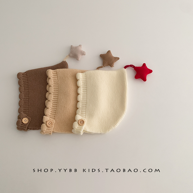 婴儿帽子秋冬季保暖针织尖尖可爱护耳帽男女宝宝小月龄毛线包头帽