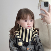 针织防风围脖男女儿童冬款 韩版 条纹宝宝围巾秋冬季 保暖护颈三角巾