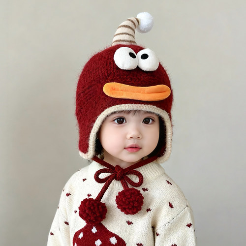 儿童帽子秋冬季保暖加厚针织护耳毛绒帽男宝宝女孩可爱防风毛线帽