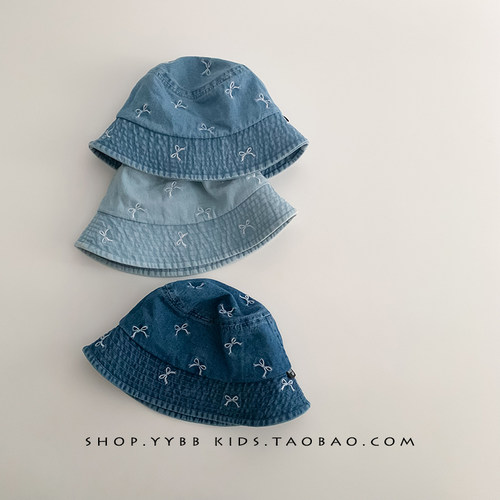 儿童遮阳防晒牛仔帽子春秋薄款帅气男女宝宝可爱渔夫帽水桶盆帽夏