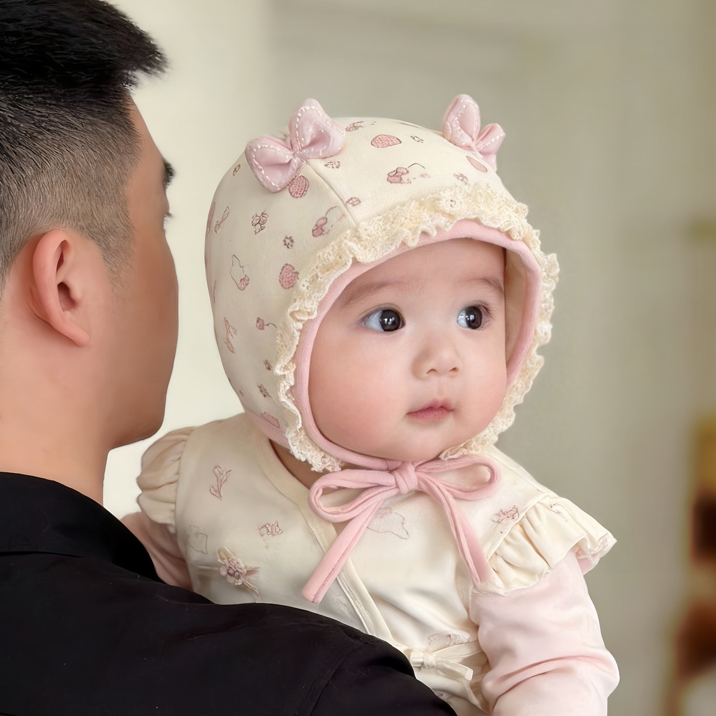 婴儿帽子春秋款防风包头公主帽女宝宝小月龄纯棉保暖护囟门胎帽冬
