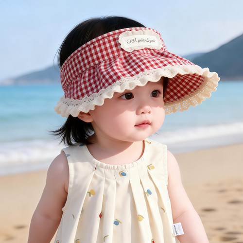 复古韩系宝宝遮阳帽子夏季薄款防晒大帽檐鸭舌帽女儿童太阳空顶帽