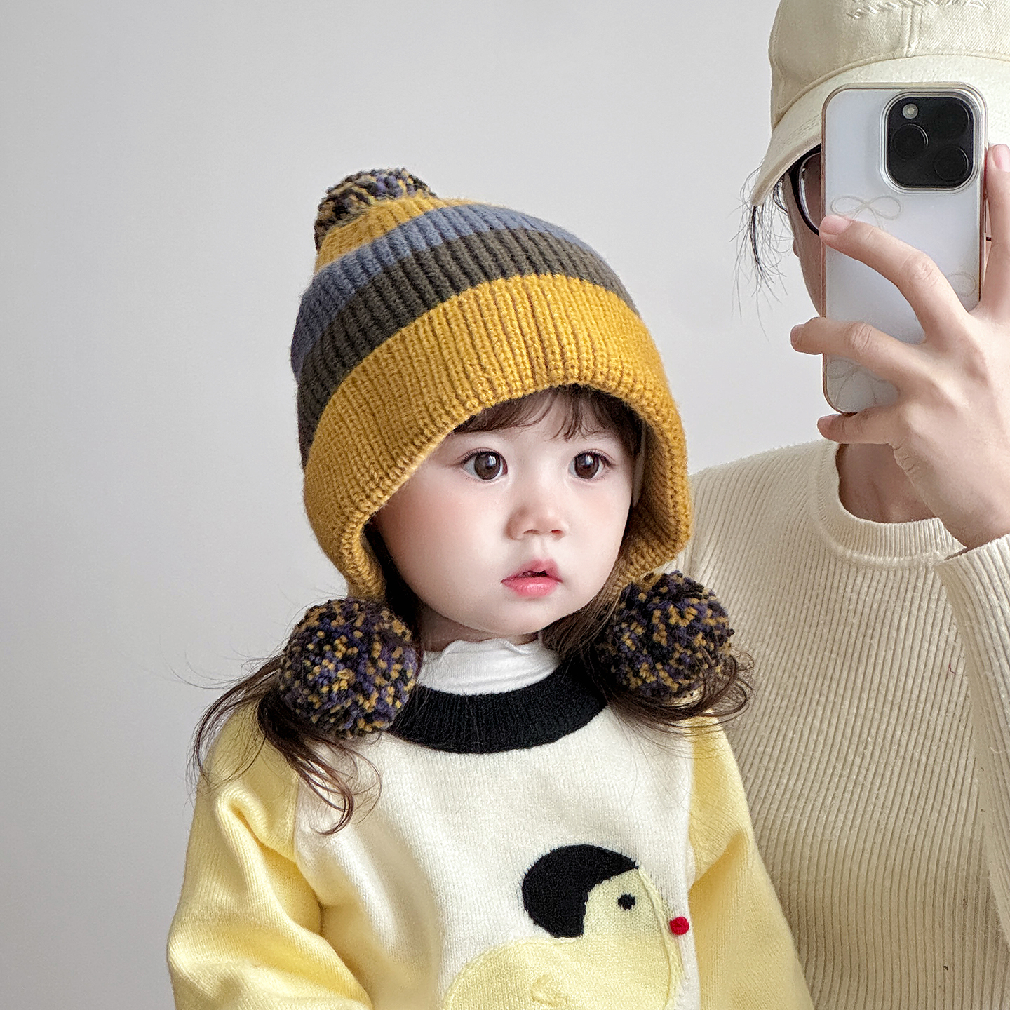 韩版条纹儿童帽子秋冬季保暖加厚护耳帽男女宝宝针织防风毛线帽潮