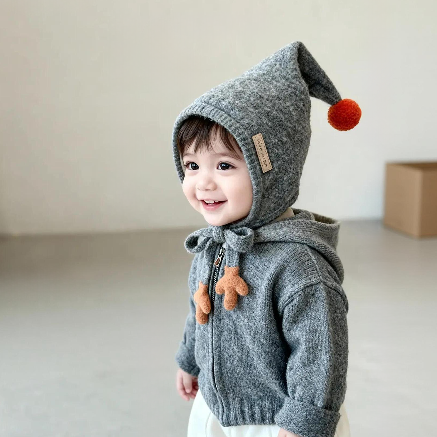 宝宝帽子秋冬季保暖加厚针织护耳帽男婴女儿童防风可爱尖尖毛线帽