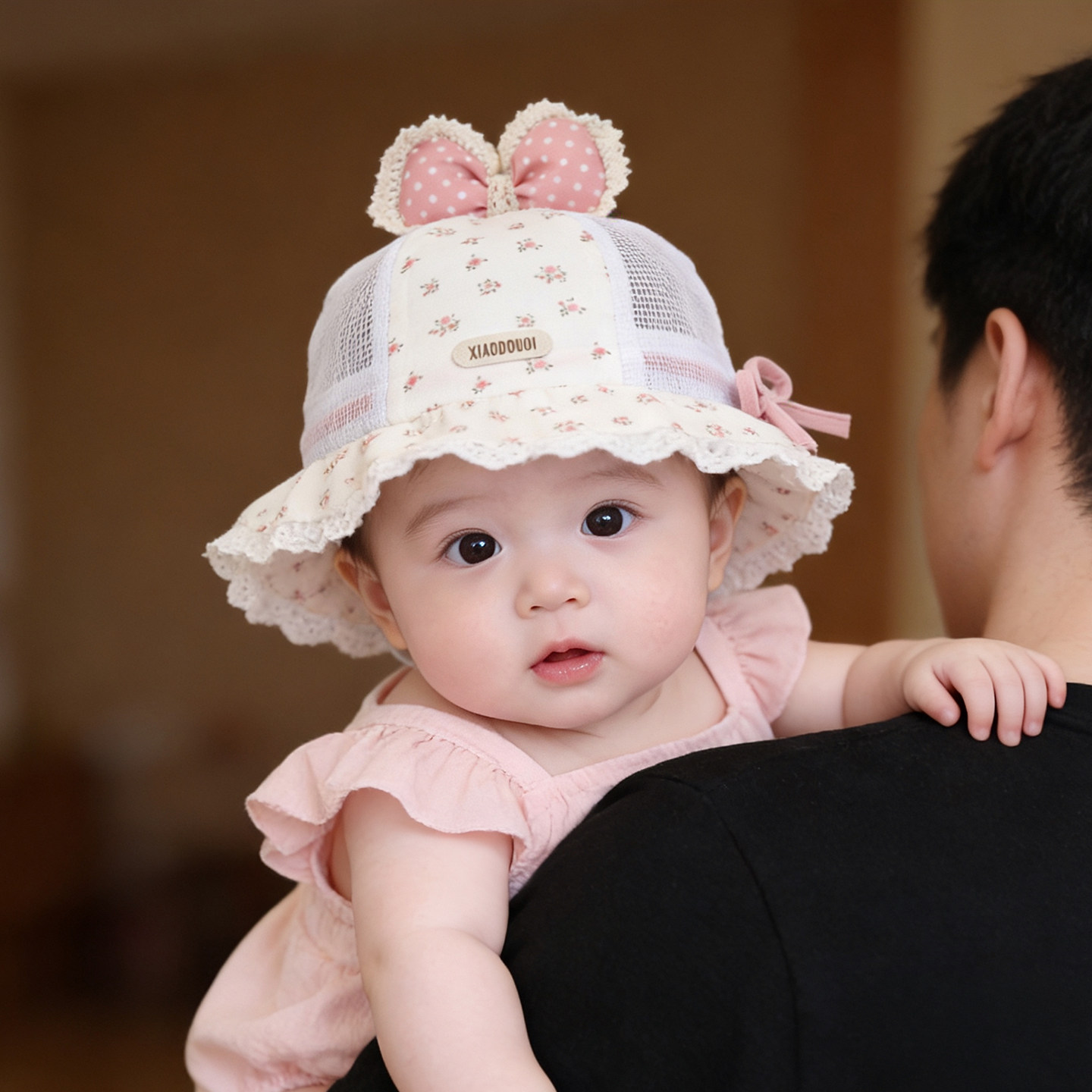 女婴幼儿帽子夏季薄款透气网眼公主渔夫帽宝宝小月龄遮阳防晒盆帽