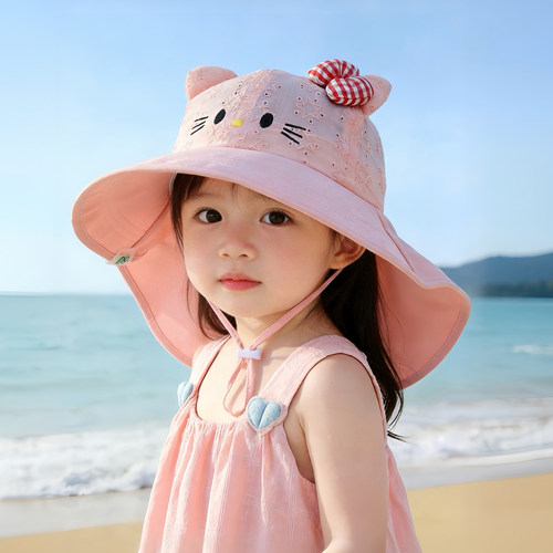 儿童遮阳可爱帽子夏季薄款网眼大帽檐披肩帽女宝宝韩系太阳防晒帽