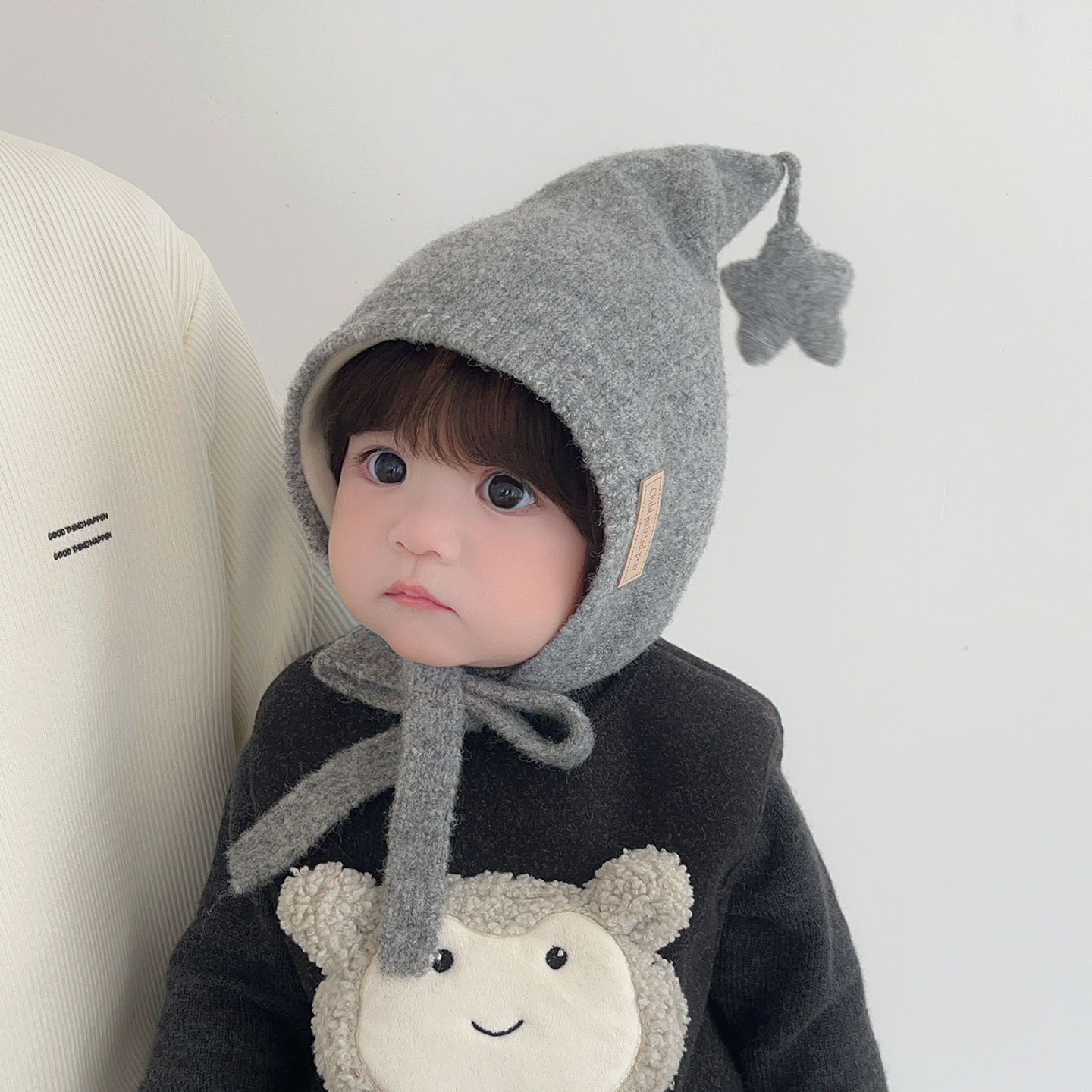 韩版星星儿童帽子秋冬季保暖加厚尖尖毛线帽男孩女宝宝防风护耳帽