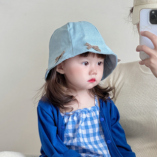 韩版儿童帽子春秋季遮阳水桶帽女宝宝出游防风水洗牛仔秋冬渔夫帽