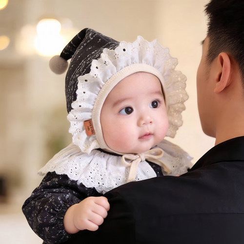复古韩系婴儿帽子春秋款护囟门宫廷帽女宝宝小月龄防风精灵胎帽冬