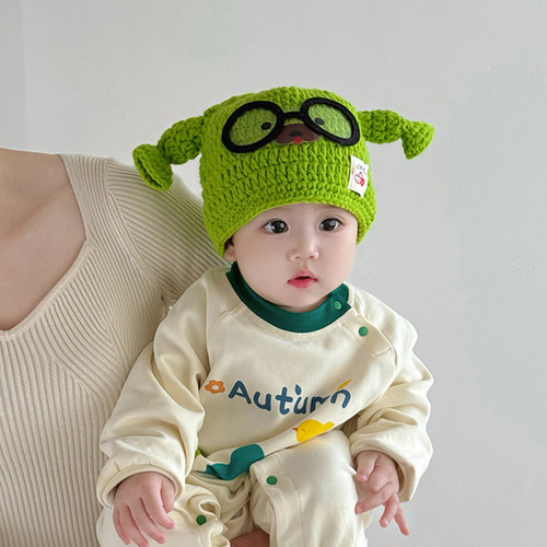 可爱搞怪儿童帽子秋冬季保暖针织套头帽男女宝宝防风毛线护耳帽潮