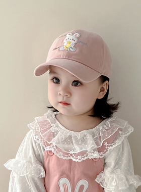 女宝宝帽子春秋季遮阳防风鸭舌帽女童可爱甜美小兔冬款出游棒球帽