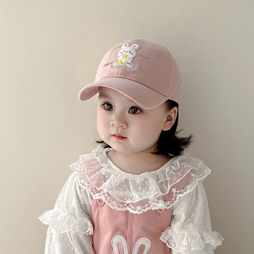 女宝宝帽子春秋季遮阳防风鸭舌帽女童可爱甜美小兔冬款出游棒球帽