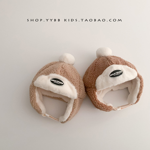 宝宝帽子秋冬季字母保暖加厚男女童可爱超萌毛绒帽护耳儿童雷锋帽