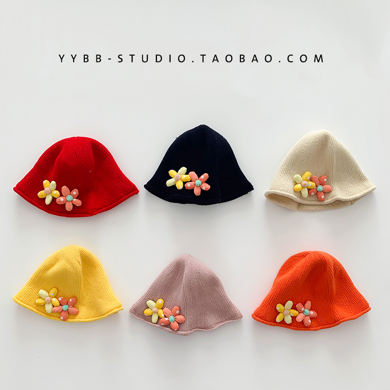 秋冬季女宝宝毛线帽针织帽渔夫帽