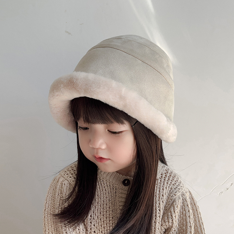 韩版麂皮儿童帽子秋冬季加绒保暖水桶帽男女宝宝防寒盆帽渔夫帽潮