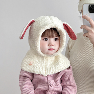 儿童帽子秋冬季一体围脖针织毛线帽男孩女宝宝防风保暖加厚毛绒帽
